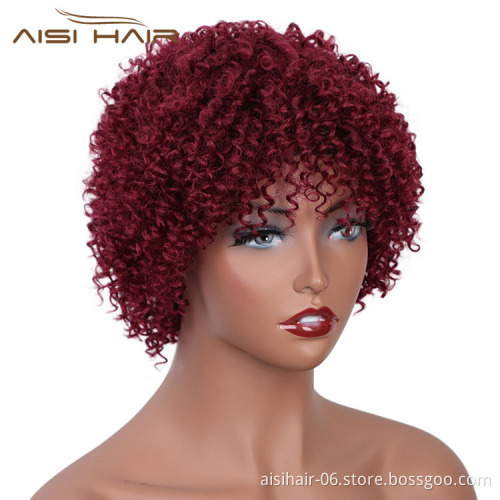 Aisi Hair Unprocessed Human Hair Natural Girls 150% Density Afro Kinky Curly Short Pixie Cut Red Wig